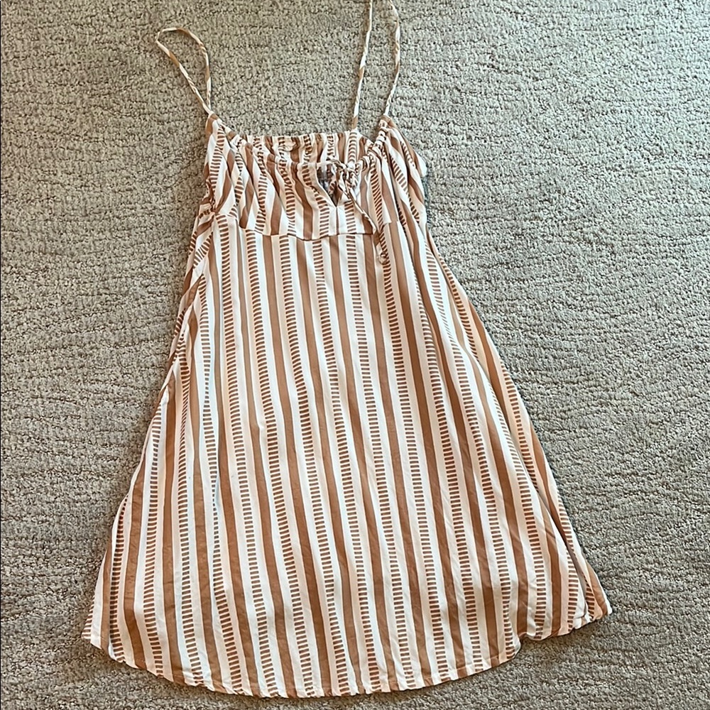 Striped Spaghetti‑Strap Kids Dress in Cream and Brown